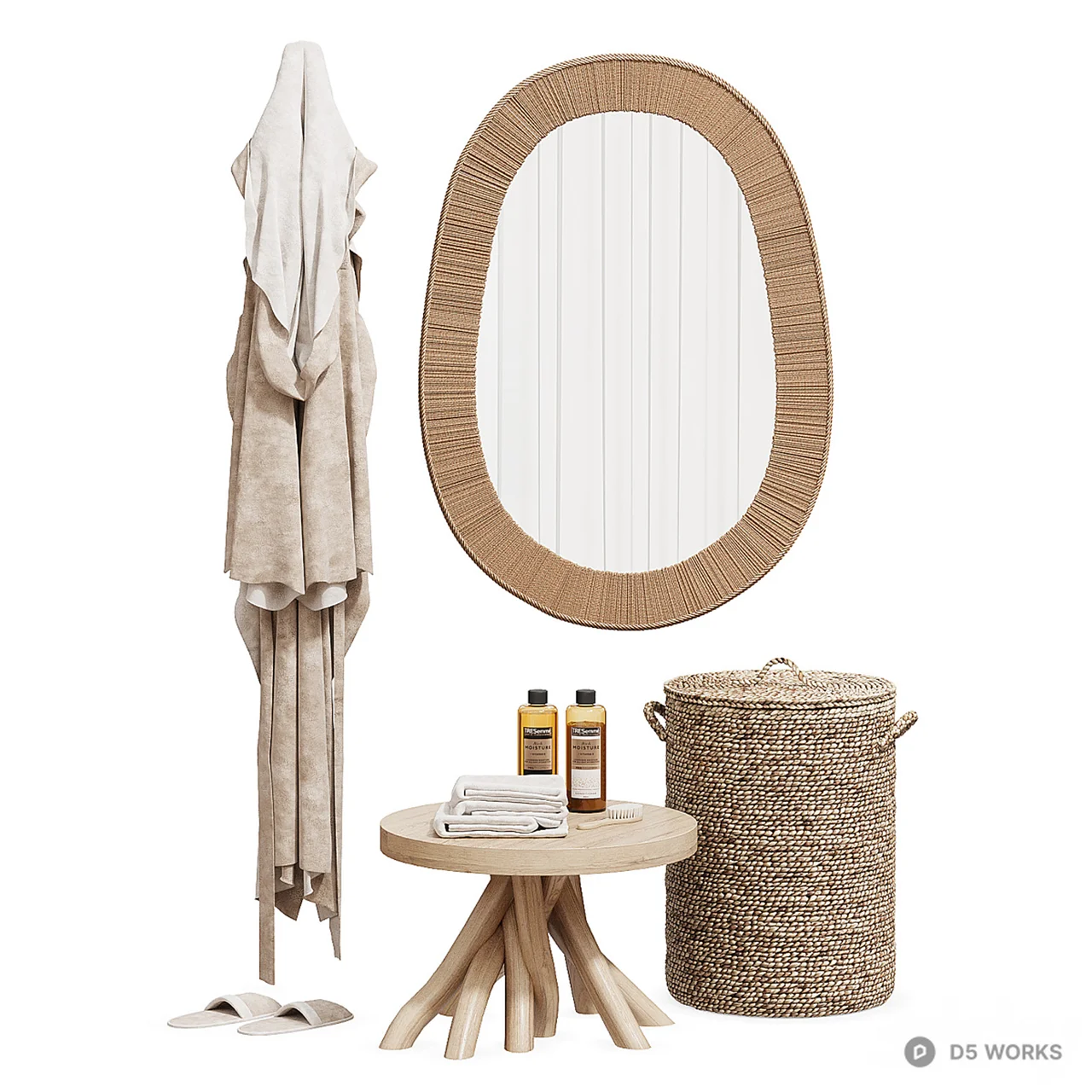 Rattan Frame Oval Mirror 3d model thumbnail 2