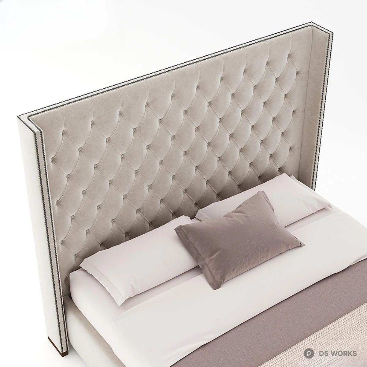 Upholstered Tufted Headboard Double Bed 3d model thumbnail 4