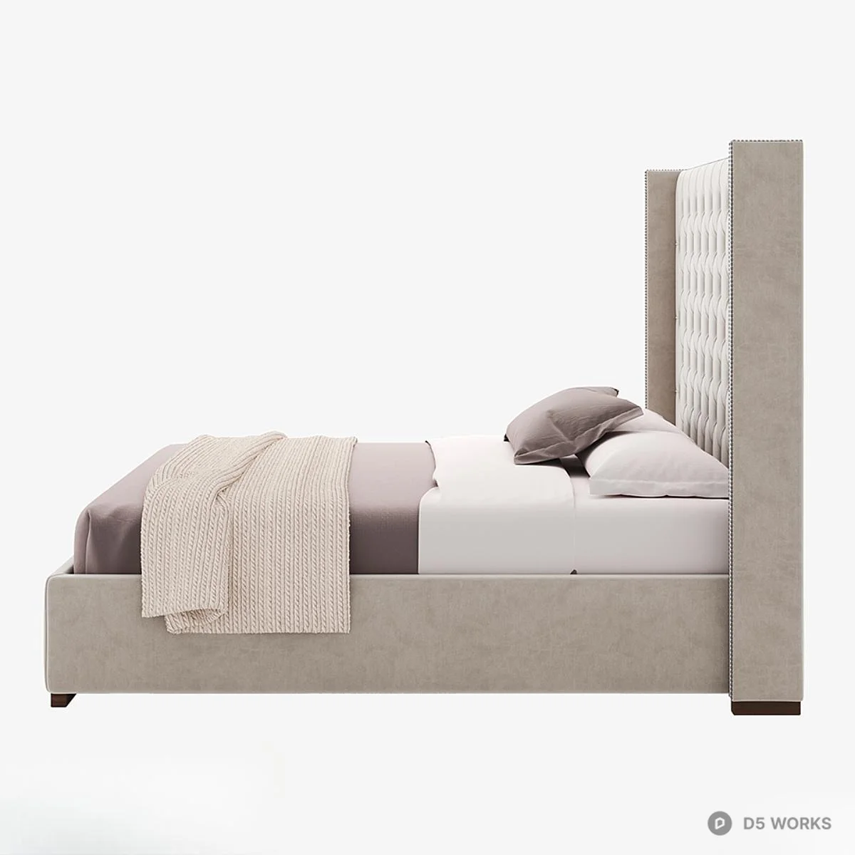 Upholstered Tufted Headboard Double Bed 3d model thumbnail 3