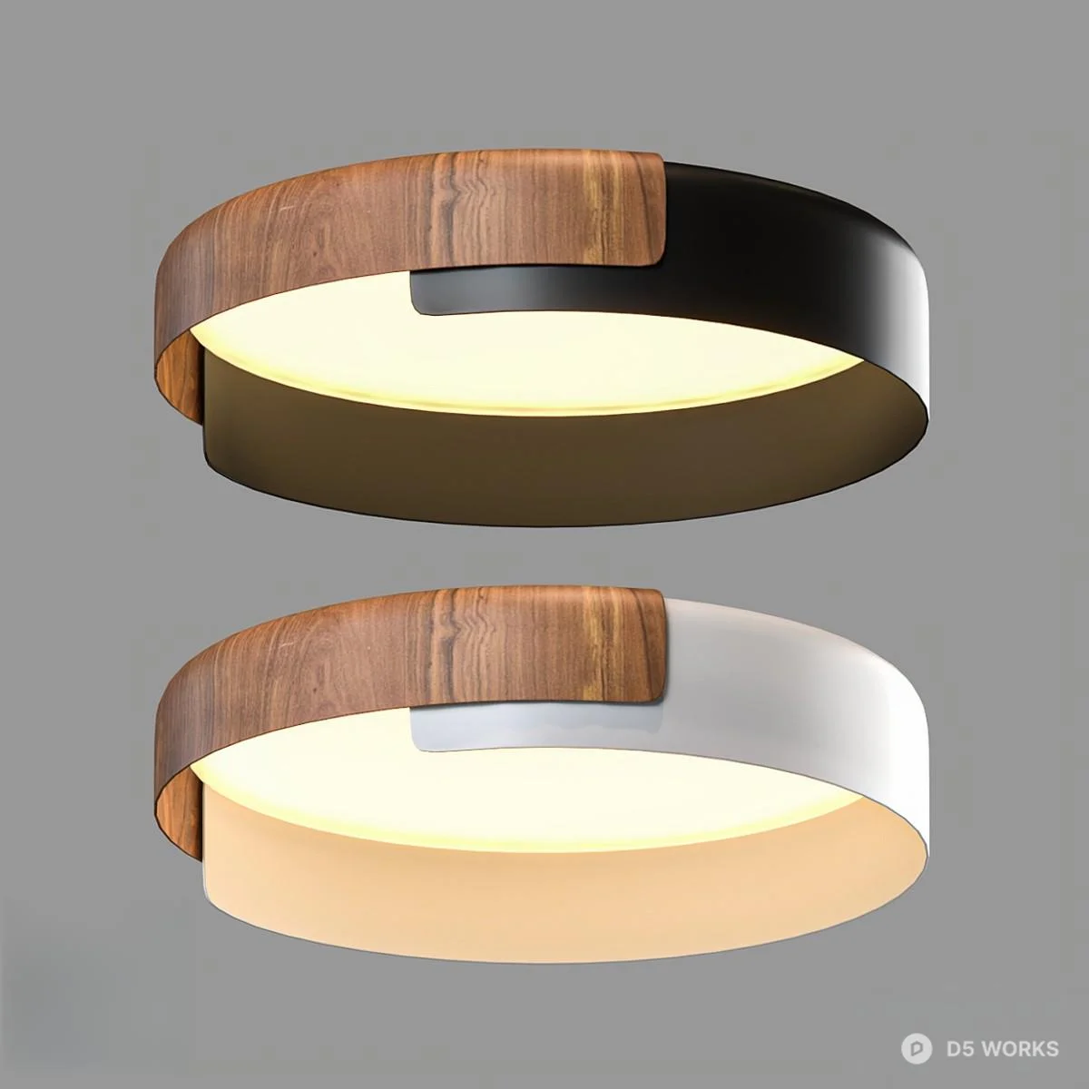 Wood And Metal Ring Ceiling Light 3d model - Image 1