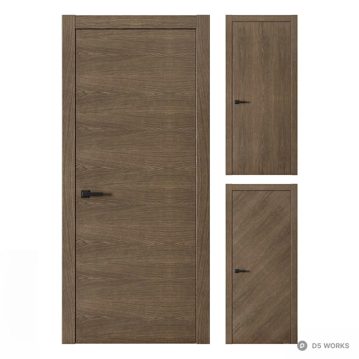 Wood Grain Single Door With Black Handle 3d model - Image 1