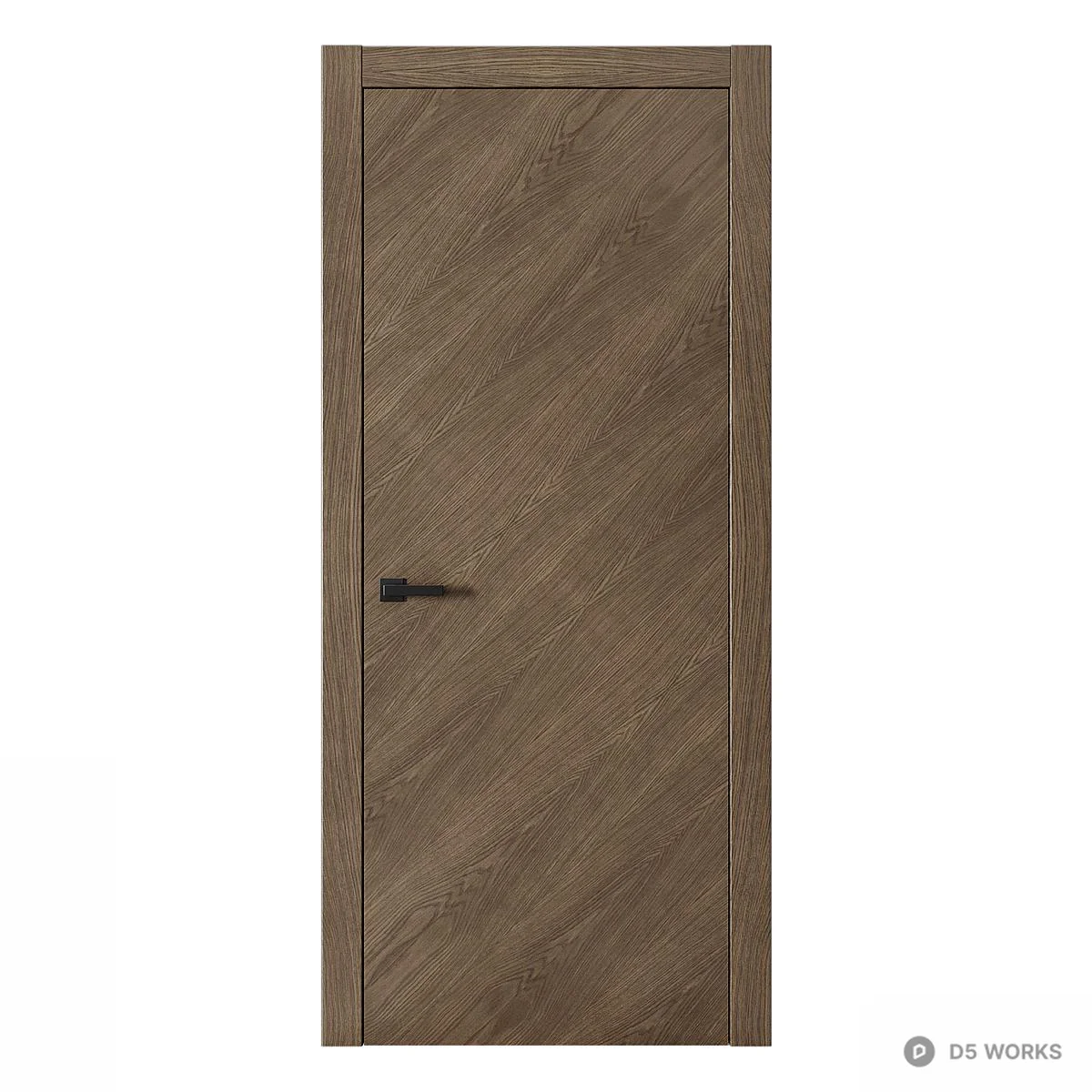 Wood Grain Single Door With Black Handle 3d model thumbnail 3
