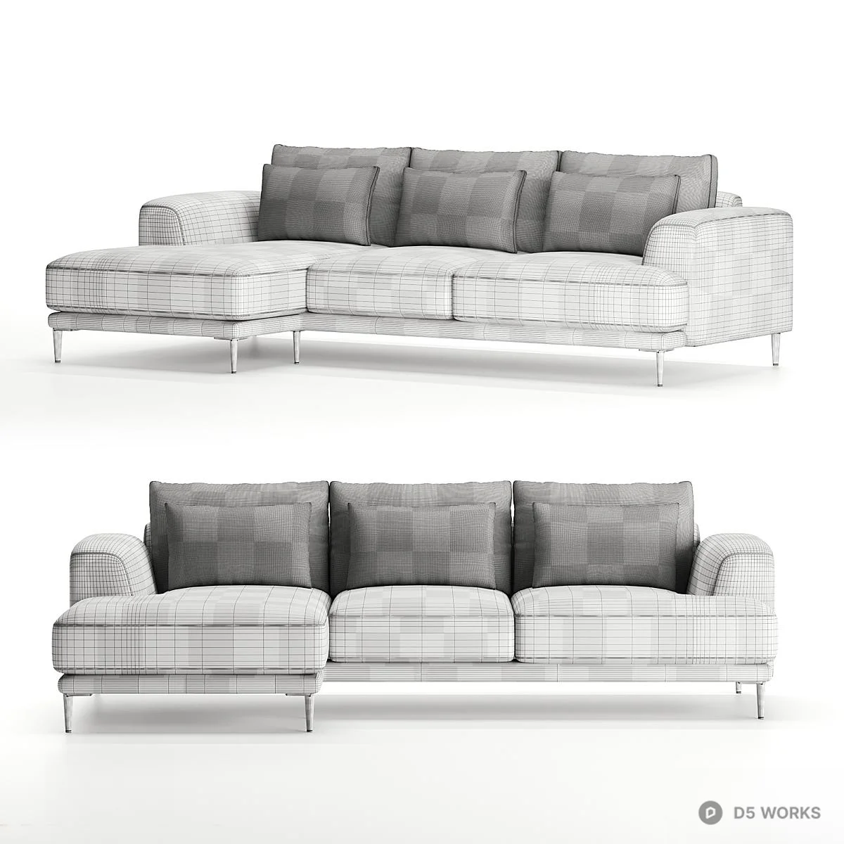 Modern Velvet Sectional Sofa 3d model thumbnail 3