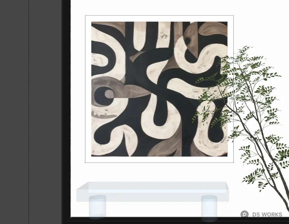 Minimalist Entryway Space With Abstract Wall Art And Greenery 3d model thumbnail 2