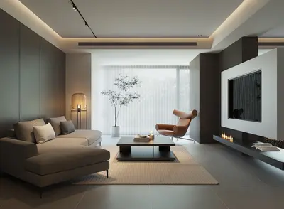 Modern Minimalist Living Room with Ambient Lighting 3d model