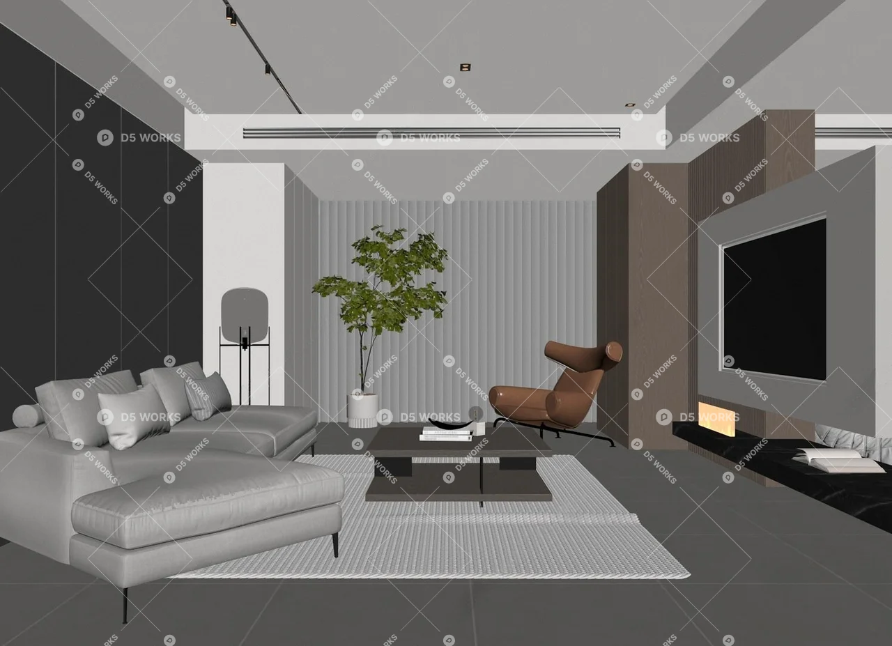 Modern Minimalist Living Room with Ambient Lighting 3d model thumbnail 2