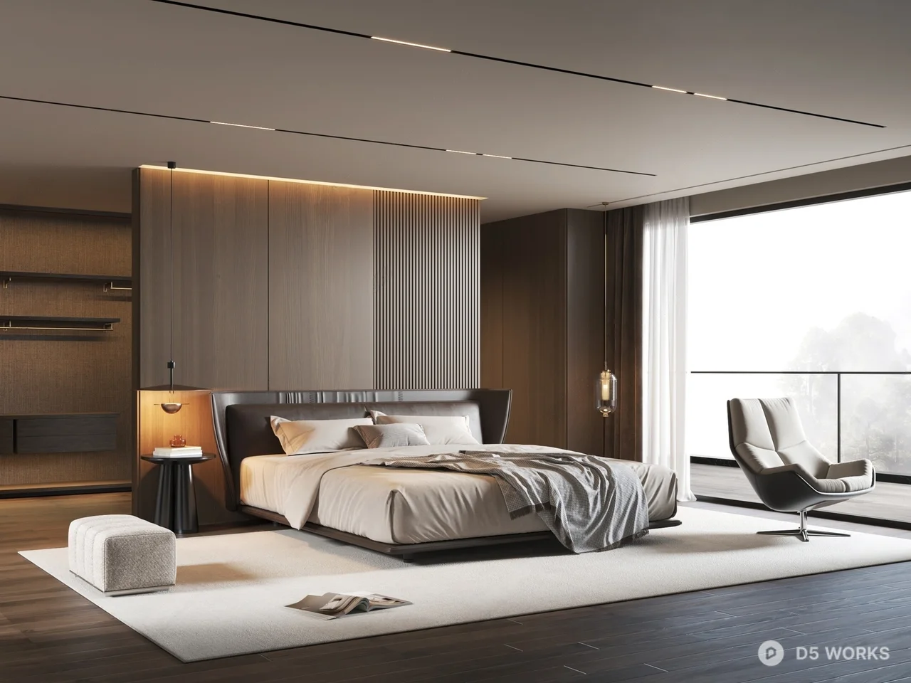 Modern Minimalist Bedroom with Ambient Lighting 3d model - Image 1