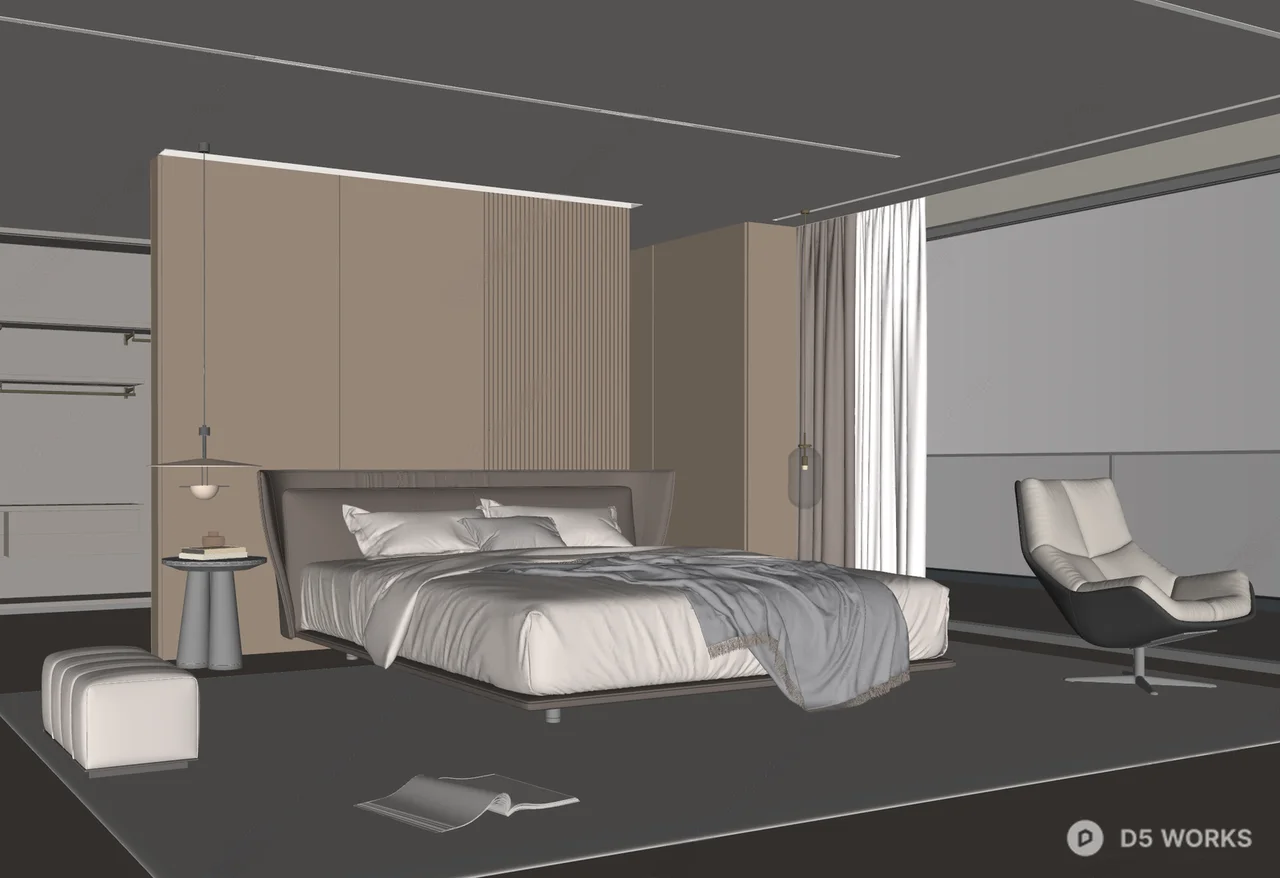 Modern Minimalist Bedroom with Ambient Lighting 3d model thumbnail 2