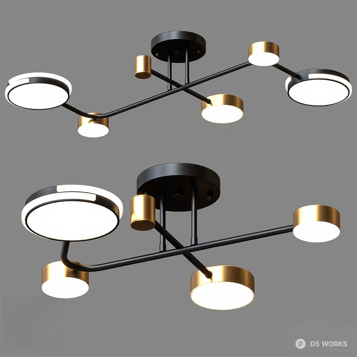 Modern Black And Gold Ceiling Light 3d model - Image 1