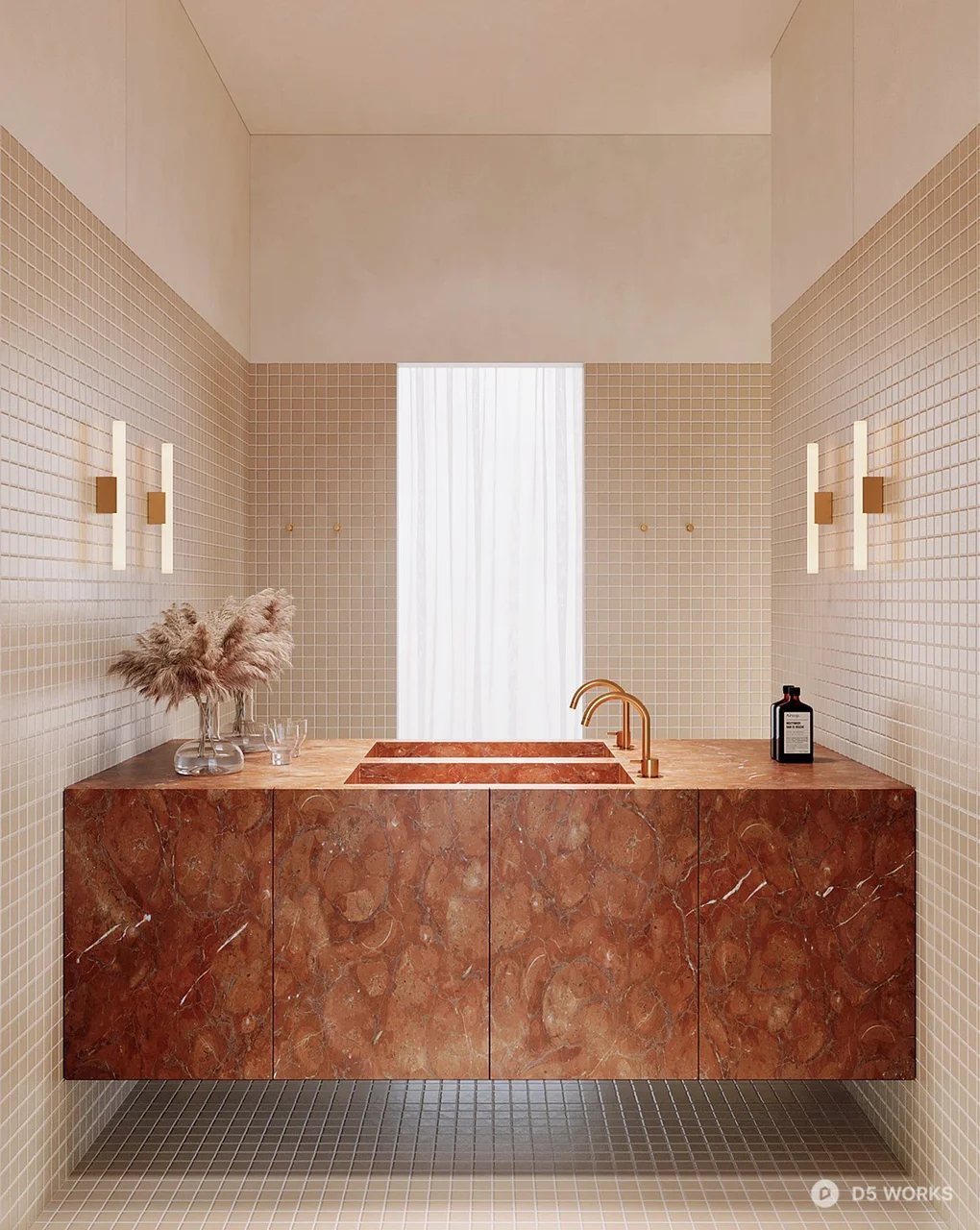 Marble Vanity Bathroom with Minimalist Tiles 3d model - Image 1