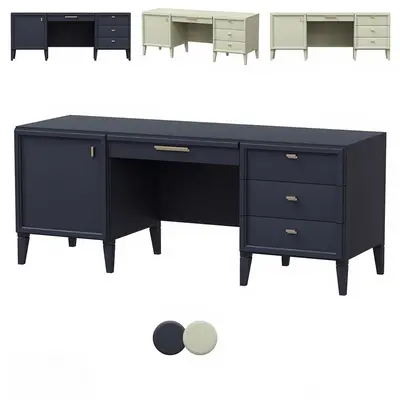 Mid-Century Modern Desk With Cabinet And Drawers 3d model