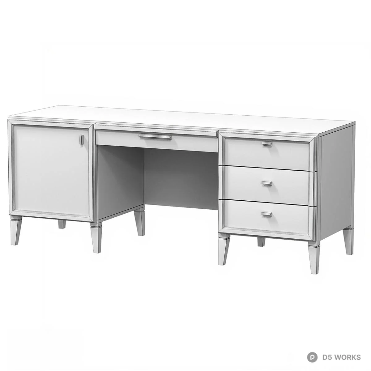 Mid-Century Modern Desk With Cabinet And Drawers 3d model thumbnail 3