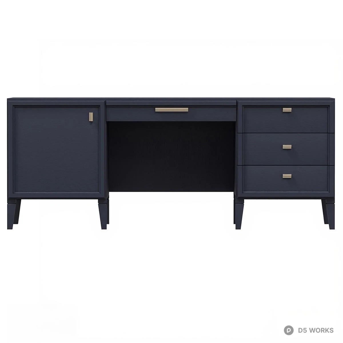 Mid-Century Modern Desk With Cabinet And Drawers 3d model thumbnail 2