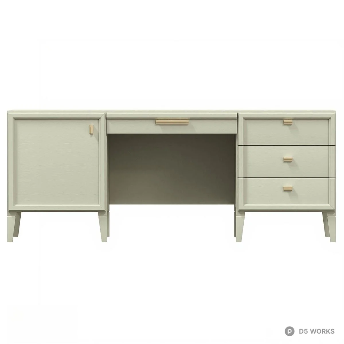Mid-Century Modern Desk With Cabinet And Drawers 3d model thumbnail 5