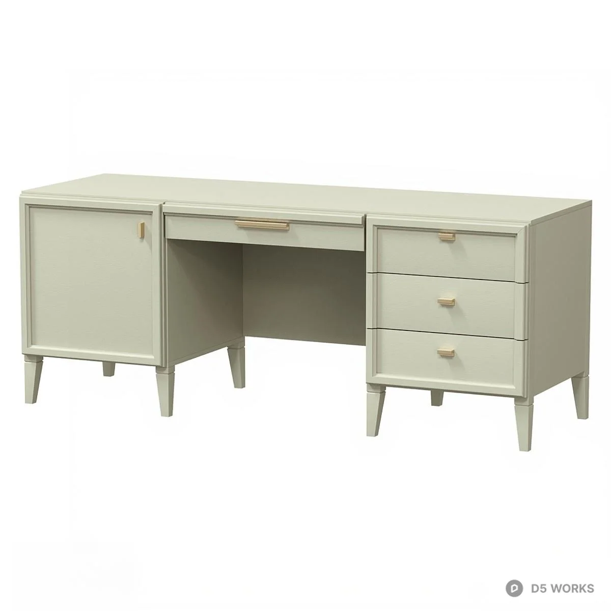 Mid-Century Modern Desk With Cabinet And Drawers 3d model thumbnail 4