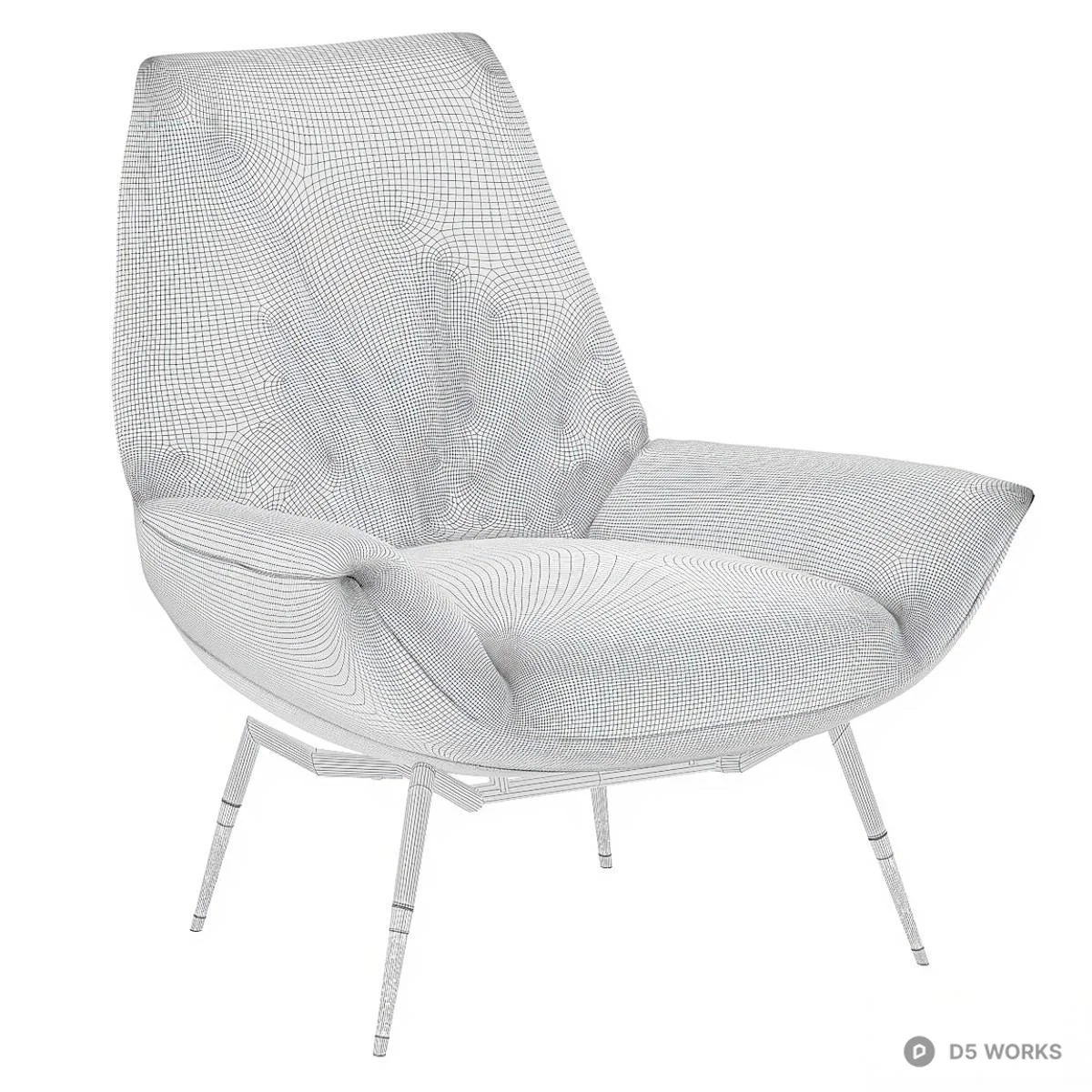 Velvet Upholstered Lounge Chair 3d model thumbnail 5