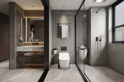 Modern Minimalist Bathroom With Glass Shower Enclosure 3d model