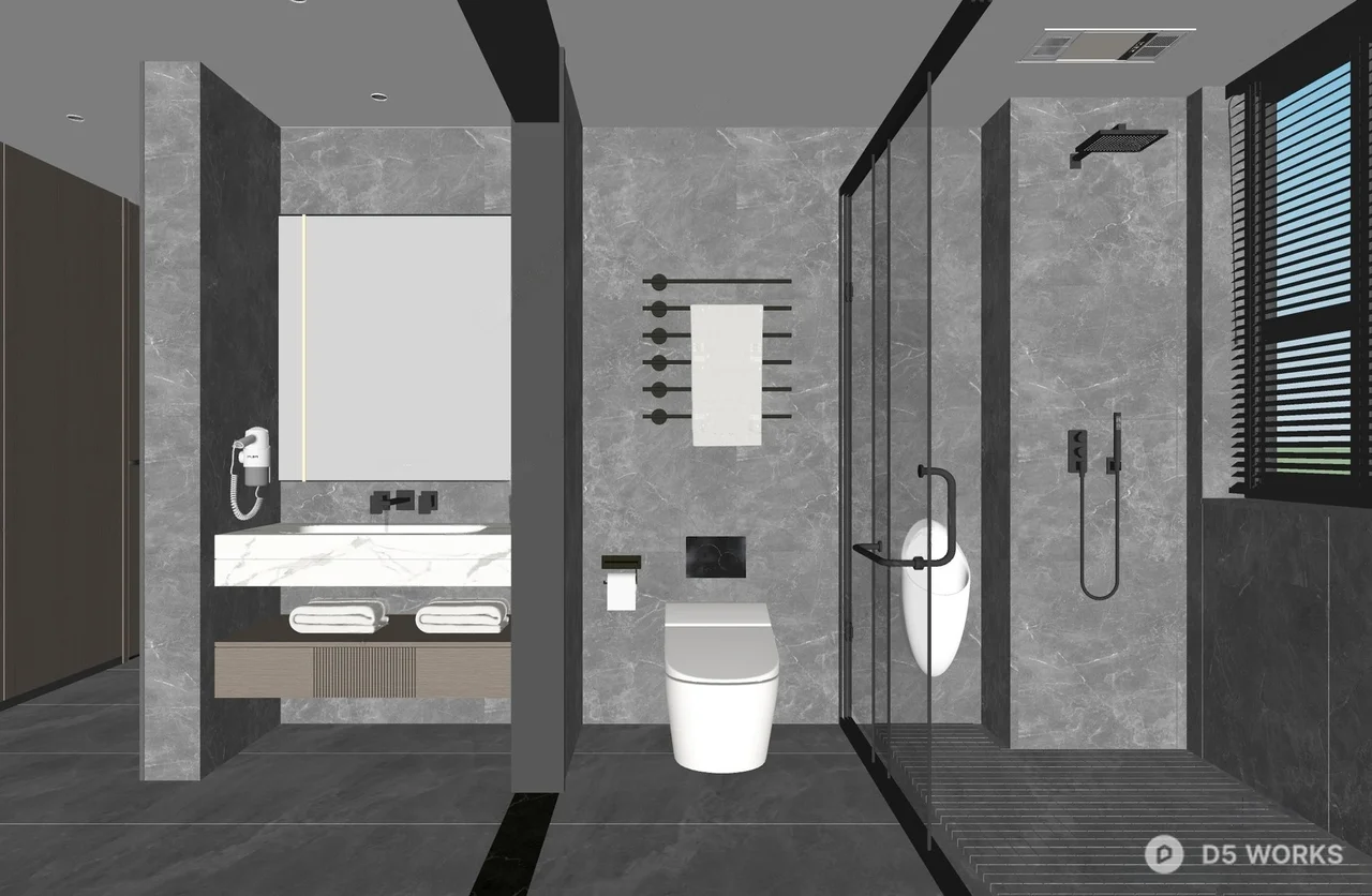 Modern Minimalist Bathroom With Glass Shower Enclosure 3d model thumbnail 2
