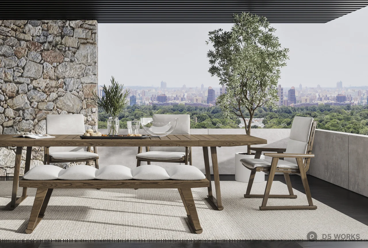 Modern Villa Balcony With Stone Wall And City View 3d model thumbnail 3