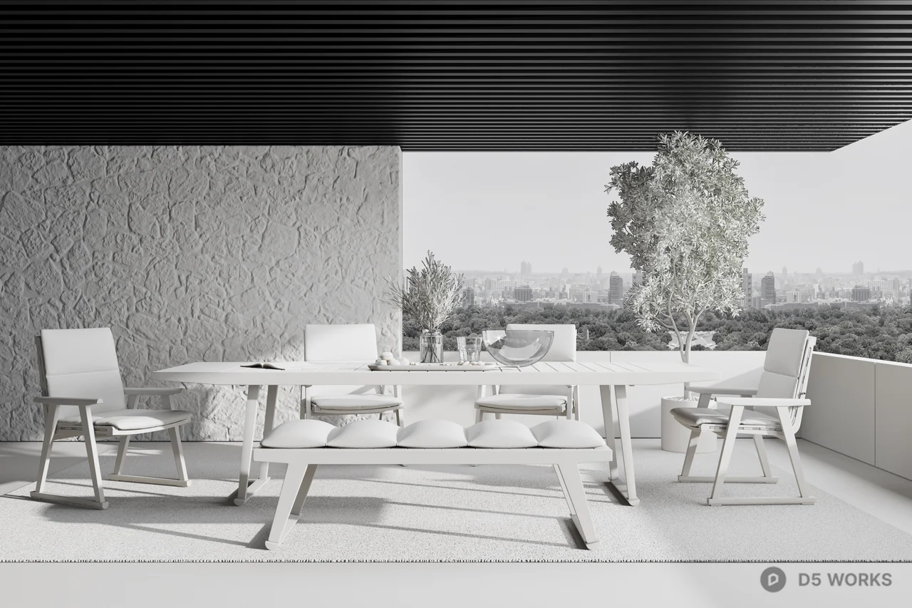 Modern Villa Balcony With Stone Wall And City View 3d model thumbnail 4