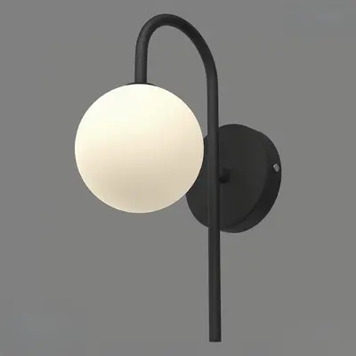 Minimalist Black Metal Wall Lamp With Frosted Glass Globe 3d model