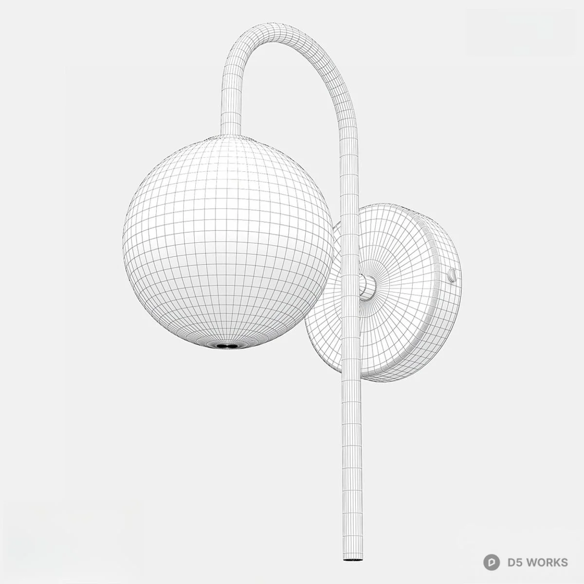 Minimalist Black Metal Wall Lamp With Frosted Glass Globe 3d model thumbnail 2