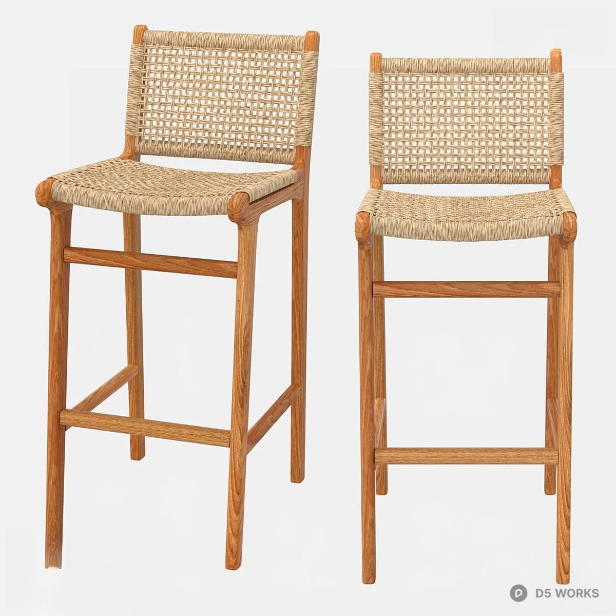 Woven Rattan Bar Stool With Wooden Frame 3d model - Image 1