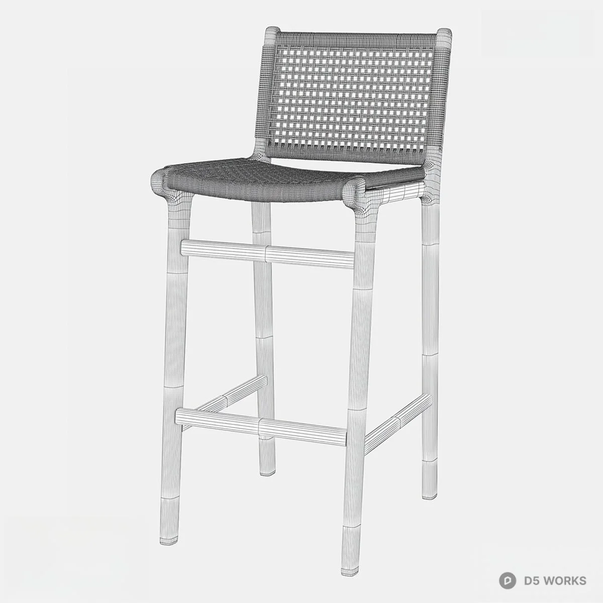 Woven Rattan Bar Stool With Wooden Frame 3d model thumbnail 2