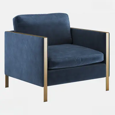 Velvet Upholstered Armchair With Brass Legs 3d model
