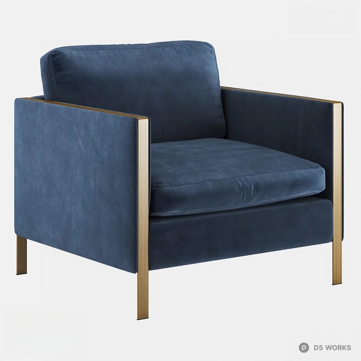 Velvet Upholstered Armchair With Brass Legs 3d model - Image 1