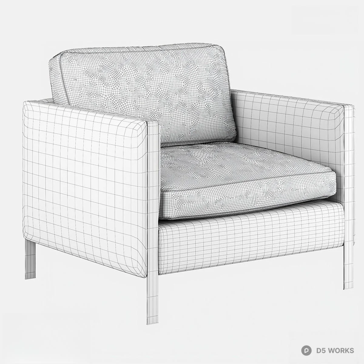 Velvet Upholstered Armchair With Brass Legs 3d model thumbnail 2