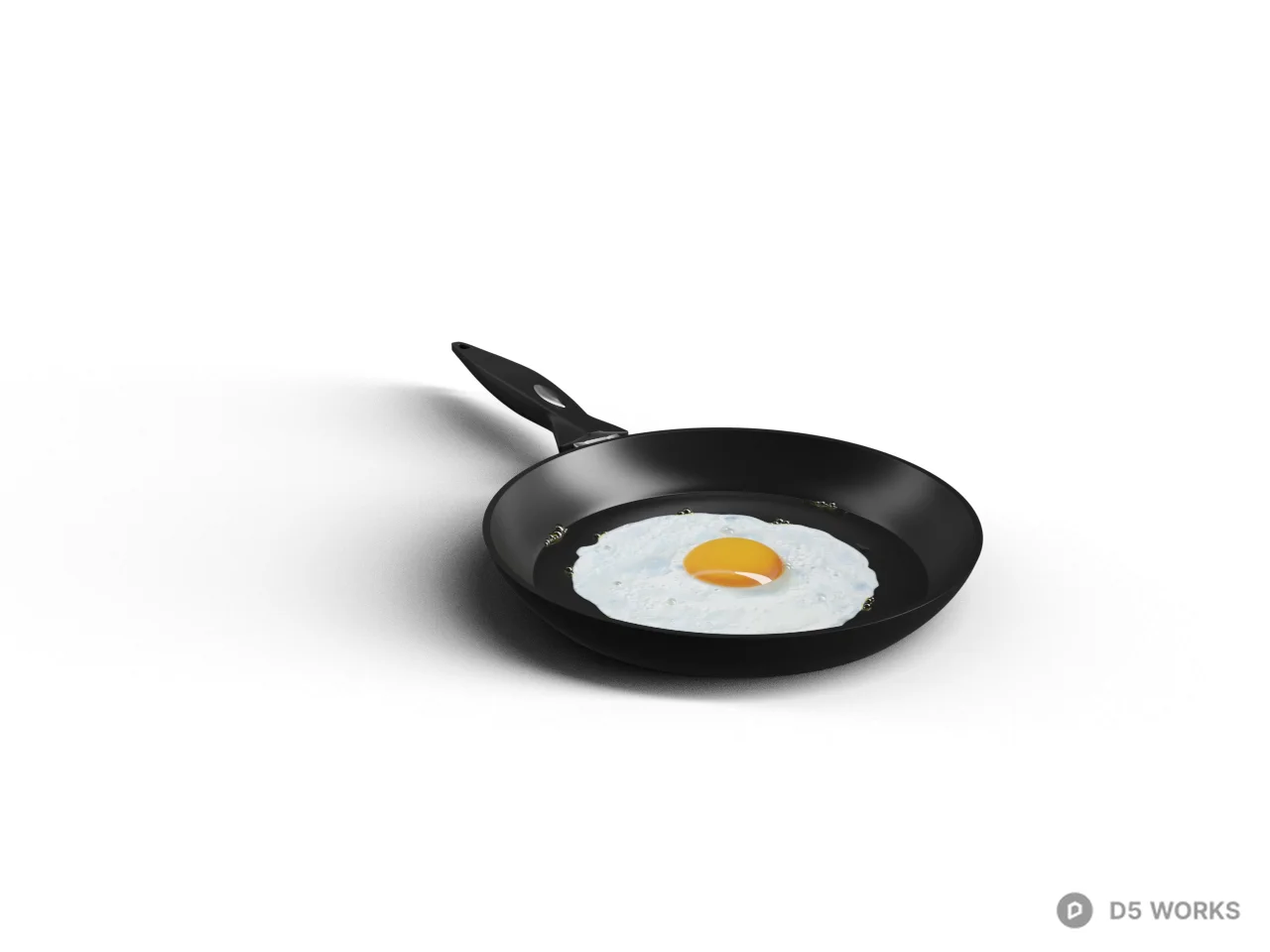 Black Frying Pan With Fried Egg 3d model - Image 1