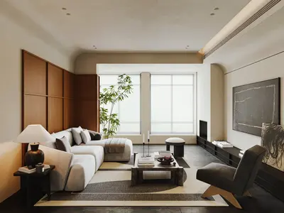 Mid Century Modern Living Room with Minimalist Aesthetic 3d model