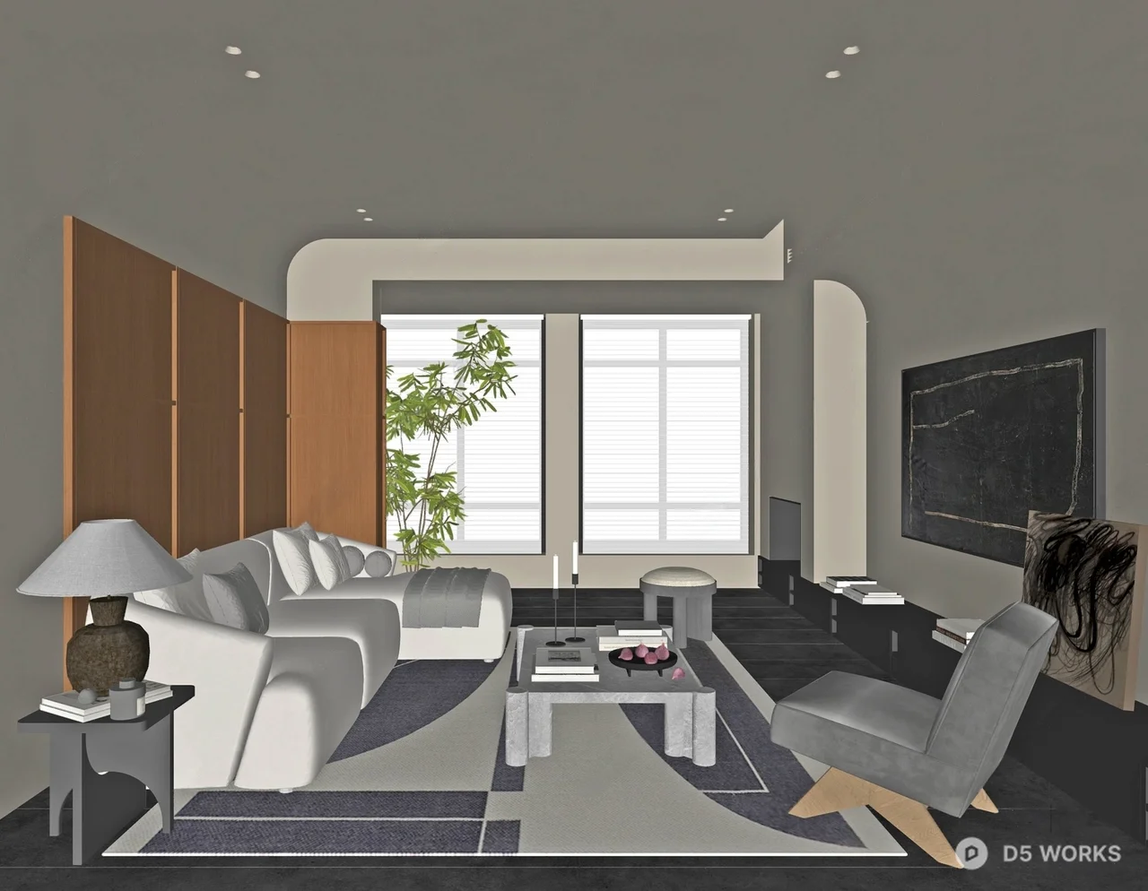 Mid Century Modern Living Room with Minimalist Aesthetic 3d model thumbnail 2
