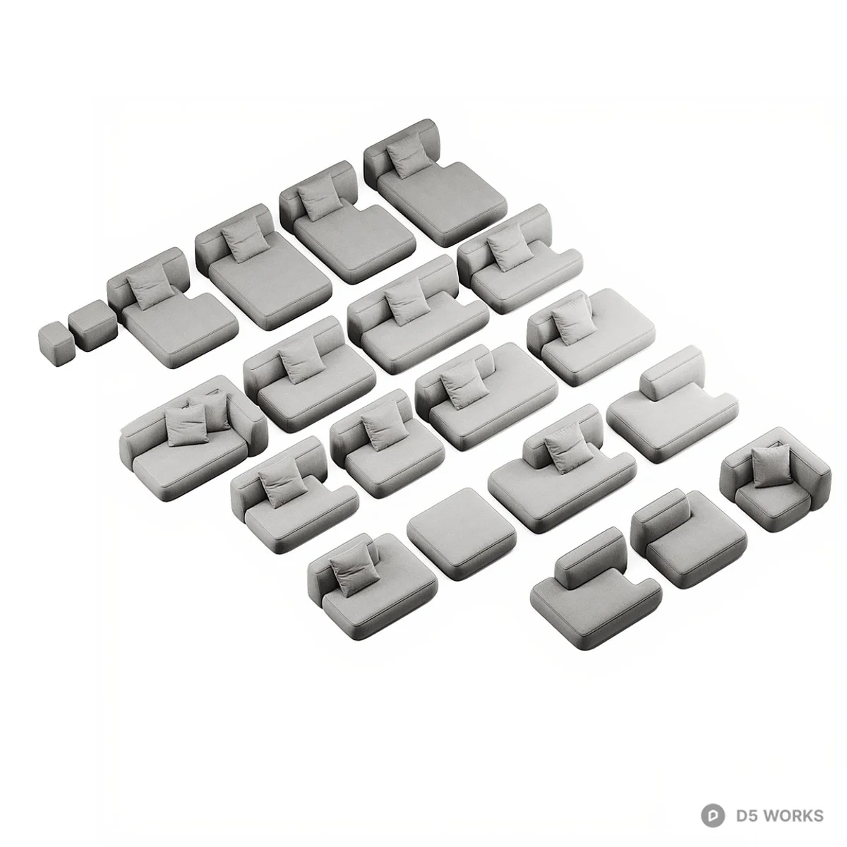 Modular Sectional Sofa With Minimalist Design 3d model thumbnail 3