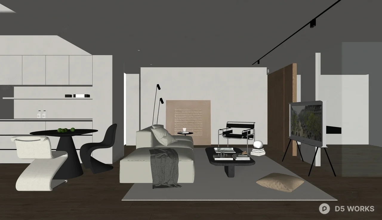 Minimalist Living Dining Space 3d model thumbnail 2