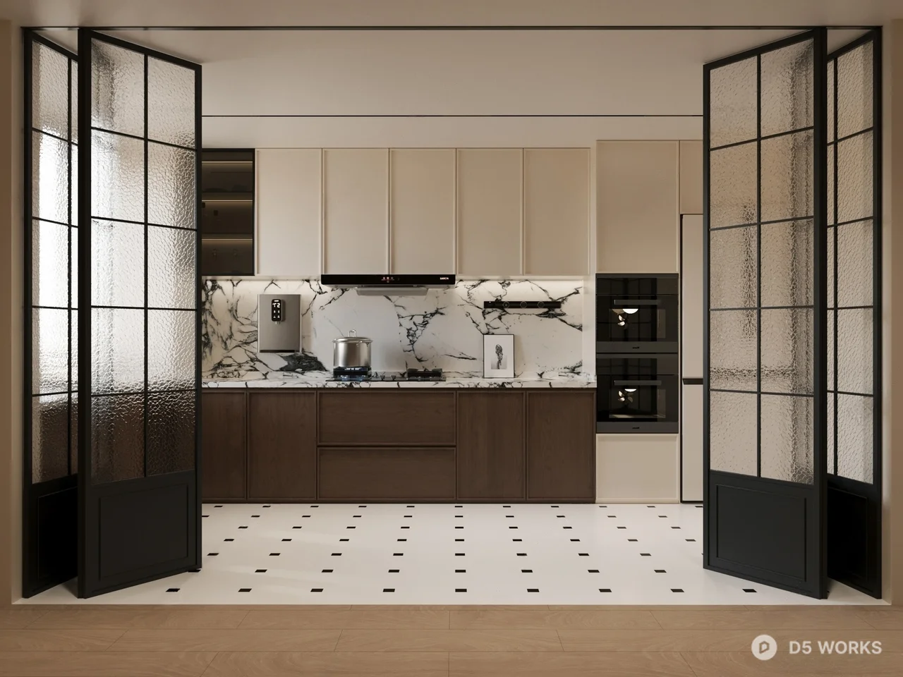 Minimalist Enclosed Kitchen with Glass Partition 3d model - Image 1