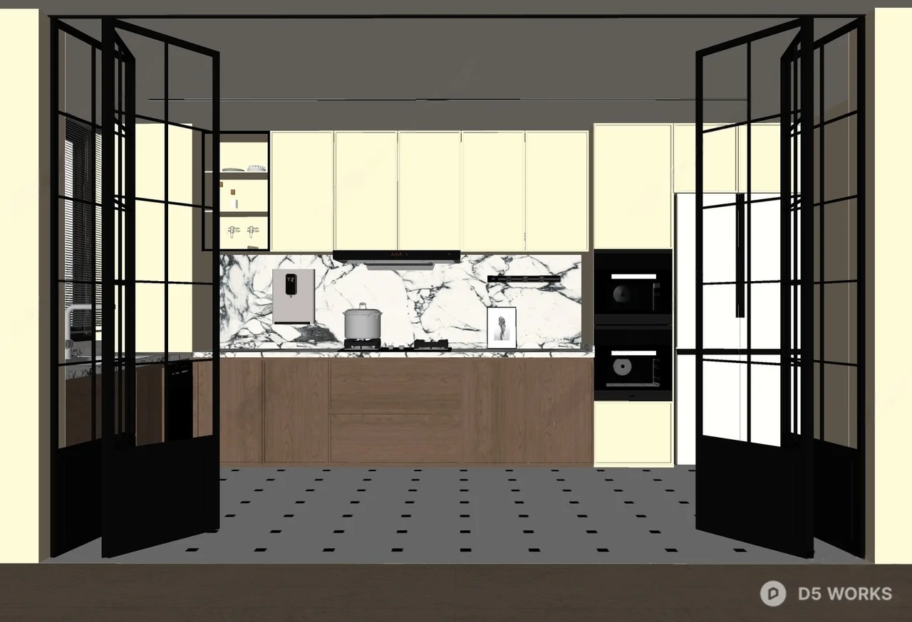 Minimalist Enclosed Kitchen with Glass Partition 3d model thumbnail 2