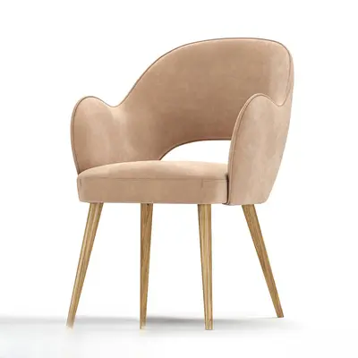 Velvet Armchair With Wooden Legs 3d model