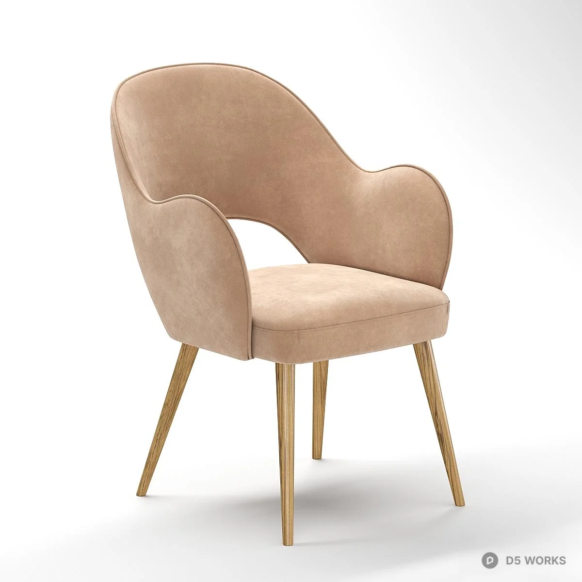 Velvet Armchair With Wooden Legs 3d model thumbnail 5