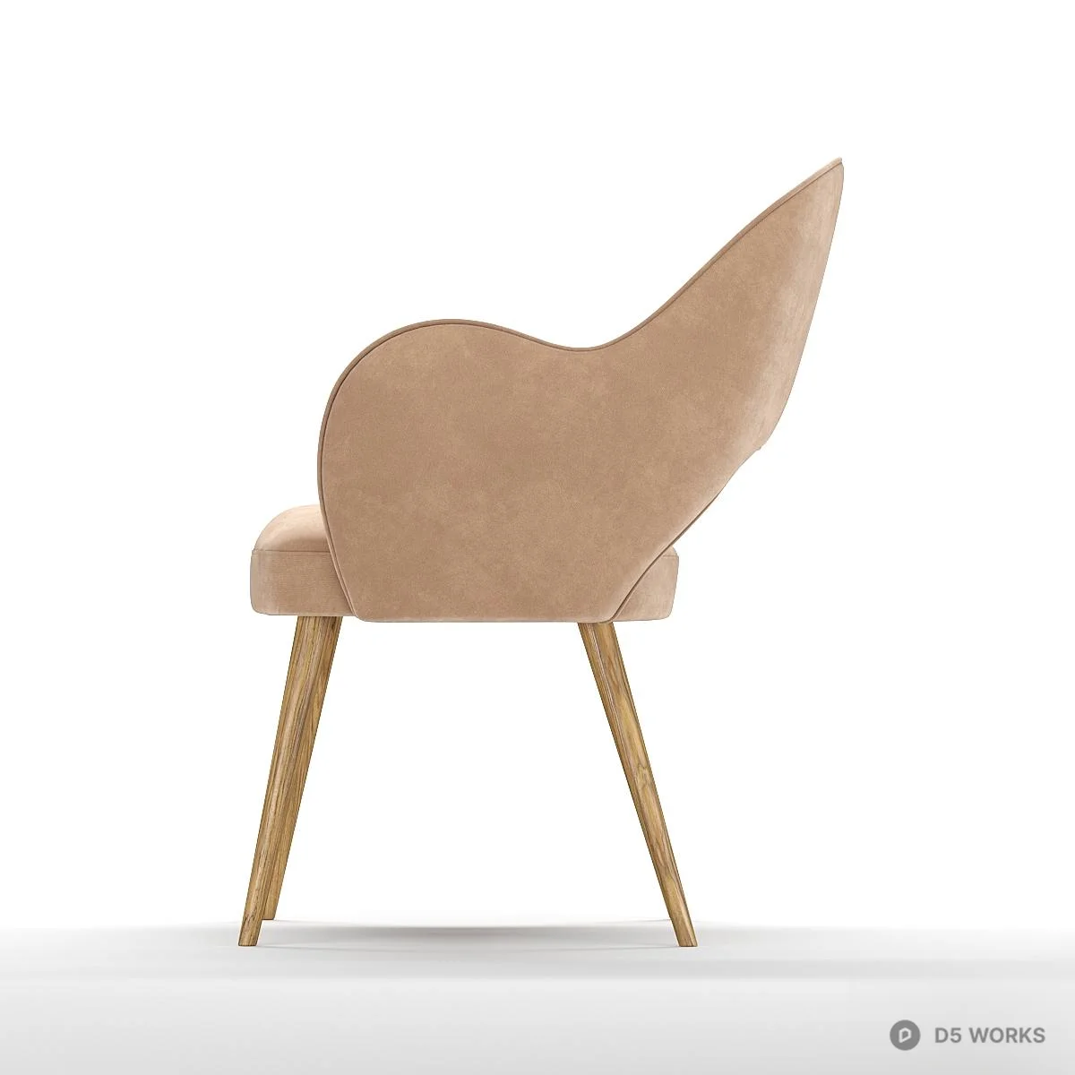 Velvet Armchair With Wooden Legs 3d model thumbnail 4