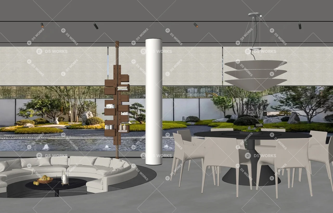 Modern Living & Dining Room 3d model thumbnail 2