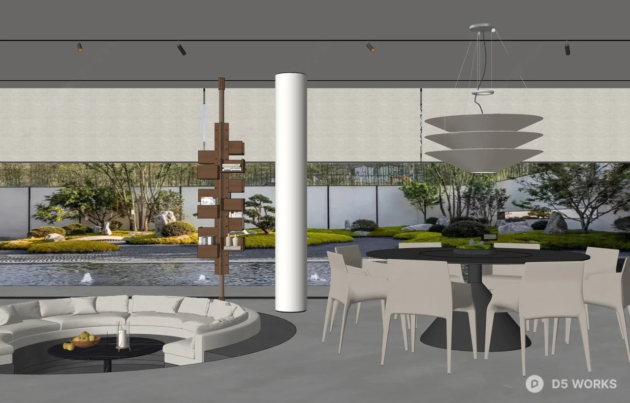 Modern Open Plan Living Dining Space With Panoramic View 3d model thumbnail 2