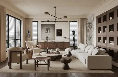 Mid Century Modern Living Room with Minimalist Aesthetic 3d model
