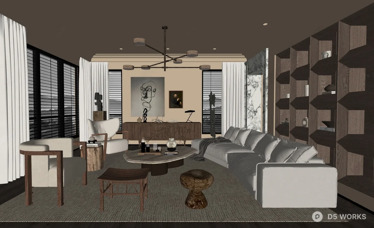 Mid Century Modern Living Room with Minimalist Aesthetic 3d model thumbnail 2