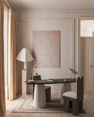 Creamy Mid-Century Modern Study Room