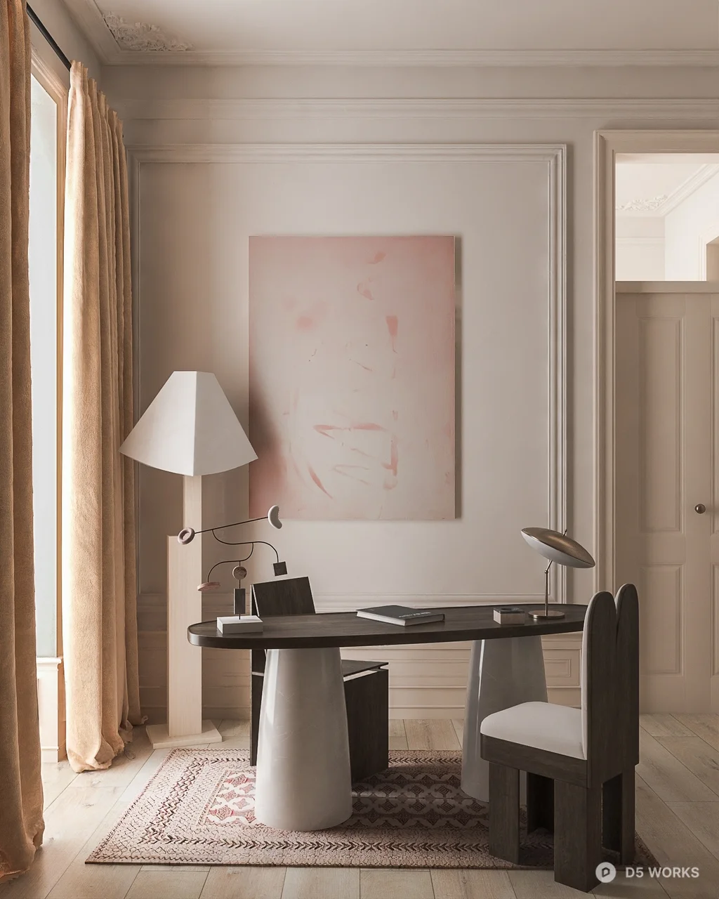 Minimalist Study Room with Artistic Wall Decor 3d model - Image 1