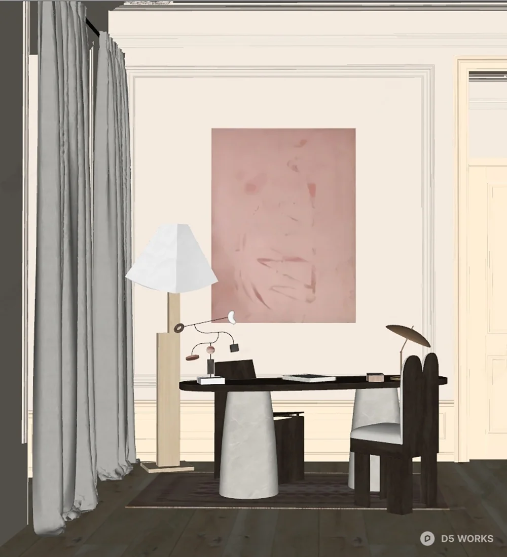 Minimalist Study Room with Artistic Wall Decor 3d model thumbnail 2