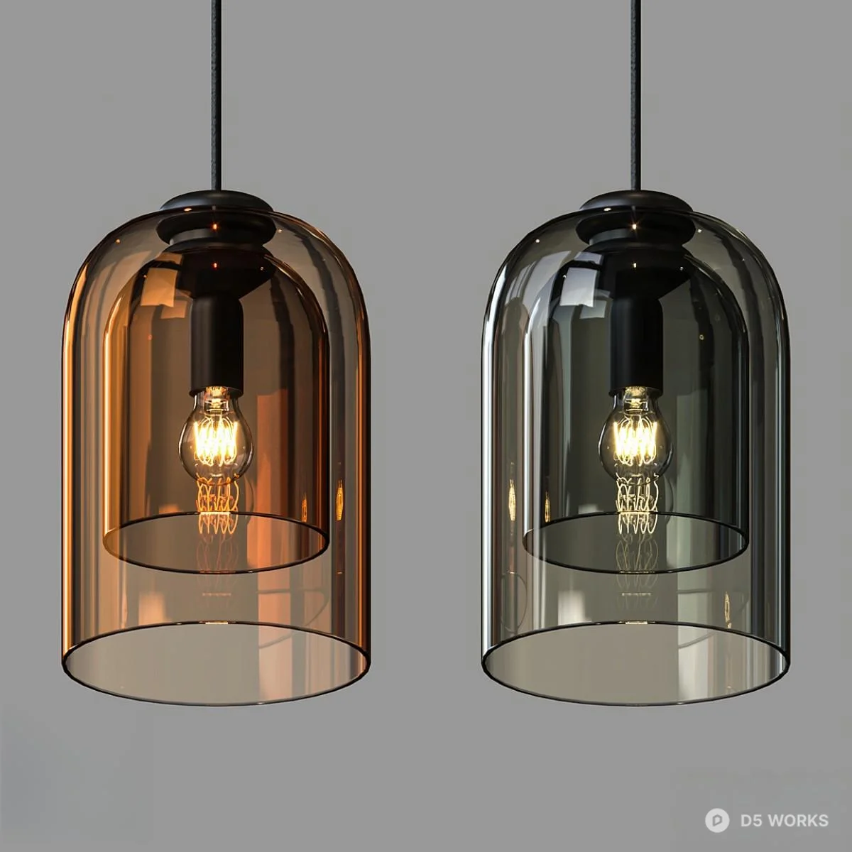 Smoked Glass Pendant Lamp With Edison Bulb 3d model - Image 1