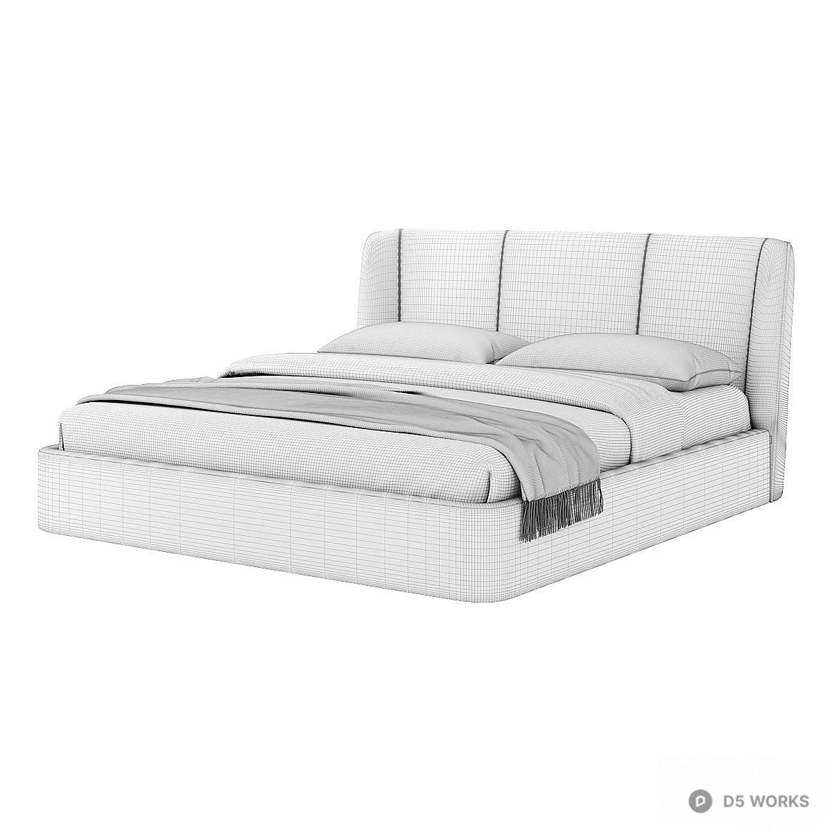 Minimalist Upholstered Platform Bed 3d model thumbnail 3